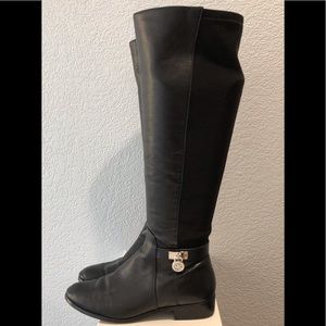 🔥EUC Michael Kors Black Leather Hamilton Boots sz 5.5 Logo Stretch
